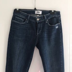 Paige dark wash distressed jeans
